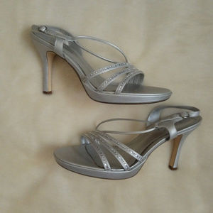 Silver Heels with Rhinestones Size 9